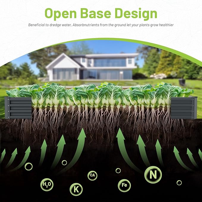 2PCS 8x2x1FT Galvanized Raised Garden Bed Galvanized Planter Raised Garden Boxes Outdoor Large Metal Raised Garden Beds for Vegetables-Grey