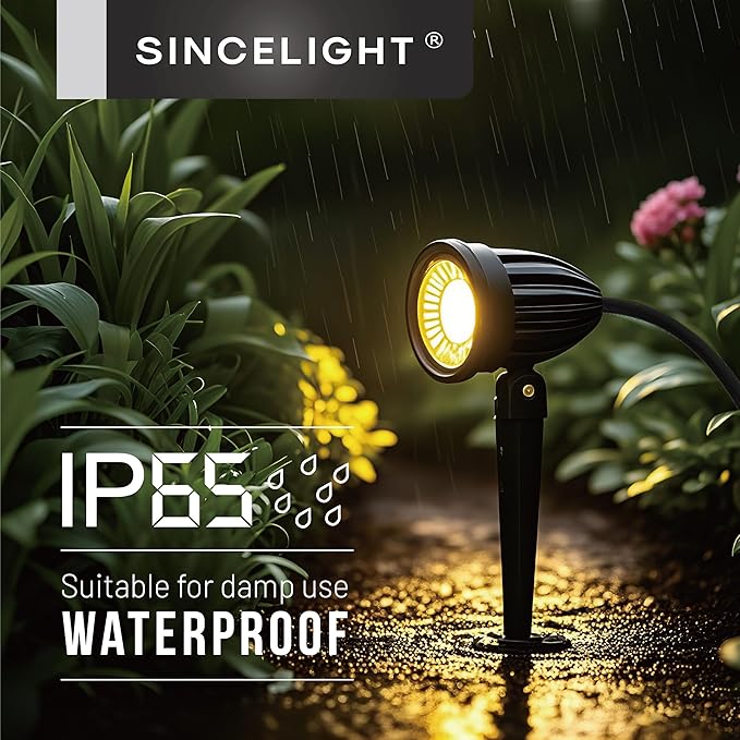 SINCELIGHT LED Spike Light 9W for Outdoors Spike/Wall/Ceiling Mount Adjustable Spotlight for Garden/Pathway/Patio/Landscape IP65 Waterproof Warm White 3000K Hardwired Pack of 2