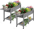 YEFU Raised Garden Bed with Legs: 57x18x30in Elevated Poly Planter with WheelsWaterproof Mobile Raised Bed Garden Elevated Planter Box Stand with Storage Shelffor DeckPatioPorchYard (Grey2pcs)