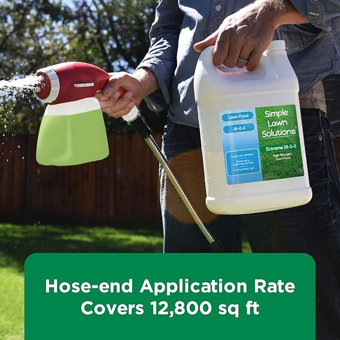 Maximum Green &amp Growth Fertilizer High Nitrogen 28-0-0 Lawn Food Liquid Fertilizer- Spring &amp Summer- Any Grass Type- Simple Lawn Solutions - Concentrated Quick &amp Slow Release Blend (1 Gall