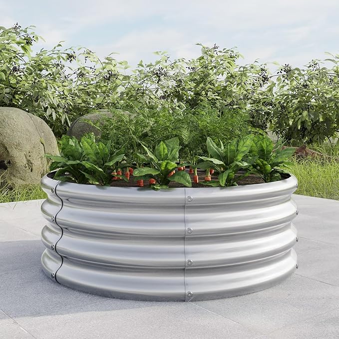 2 Pack Galvanized Raised Garden Beds Round Durable Elevated Planter Boxes Outdoor for Vegetables Fruits Flowers and Plants Anti-Rust Metal Quick Assembly Silver/Black