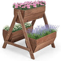 Giantex Vertical Raised Garden Bed 3 Wood Planter Boxes for Flower Vegetable Fruit Herb Freestanding Garden Planter with Drain Holes Elevated Raised Beds for Indoor Outdoor Lawn Patio Yard Brown