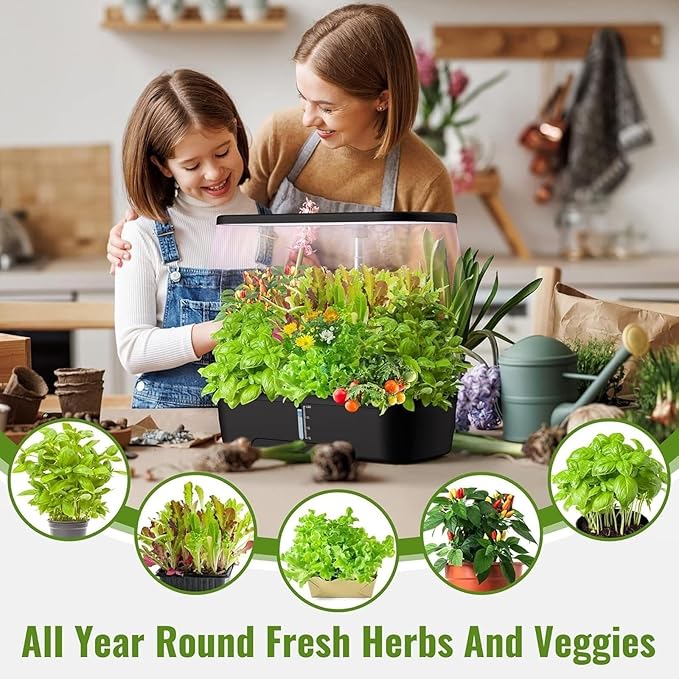 Hydroponics Growing System Adjustable Indoor Herb Garden Kit with LED Grow Light  Automatic Timer 12 Pod Hydroponics Growing System for Home Kitchen