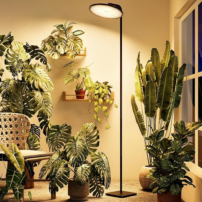 Bamworld Hanging Grow Light for Indoor Plants Full Spectrum 10 Dimmable Levels LED Grow Light Long Cord Timer Garden Greenhouse Flowers Large Tall Plant Black with Upright Stand