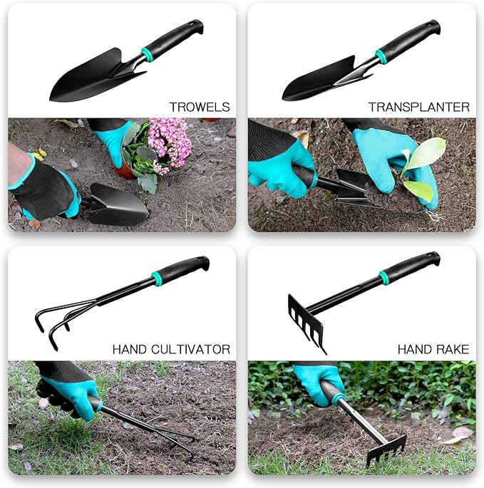 9 PCS Garden Tool Set Kids Gardening Tool Kit for Digging Planting and Pruning Gardening Hand Tools with Storage Bag Ideal Garden Gifts for Men Women and Any Gardener