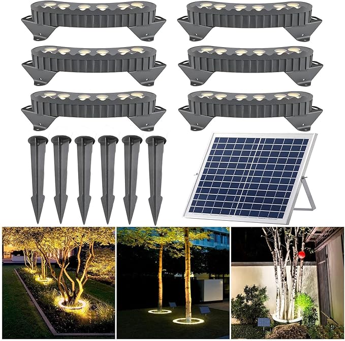 LED Solar Ground Lights Outdoor Ring Tree Ligh Yard Lighting Uplight Landscape Spotlights Made to Last(Yellow LightPack of 6)