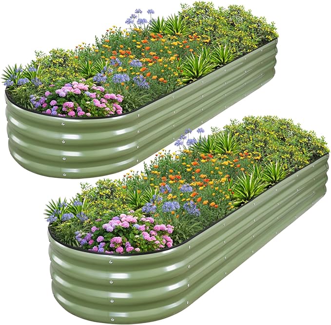 1MORE Galvanized Raised Garden Bed- Planter Garden Boxes Outdoor Raised Beds for GardeningMetal Garden Bed Kit for Vegetables Flower Planter Raised Beds.8x2x1ft Green-2pcs