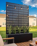 Metal Raised Garden Bed with Trellis 73×47×16 Privacy Screen Planter Box on Wheels — 61 lbs Won't Blow Over Rust-Proof Louvered Design for Climbing Plants Patio Deck Balcony - Black