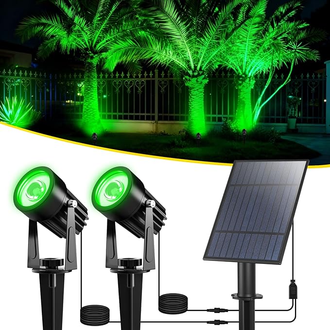 T-SUN Green Solar Spotlights 2-in-1 Outdoor Waterproof Solar Landscape Spotlights for Garden Yard Halloween Christmas Decor(Green)