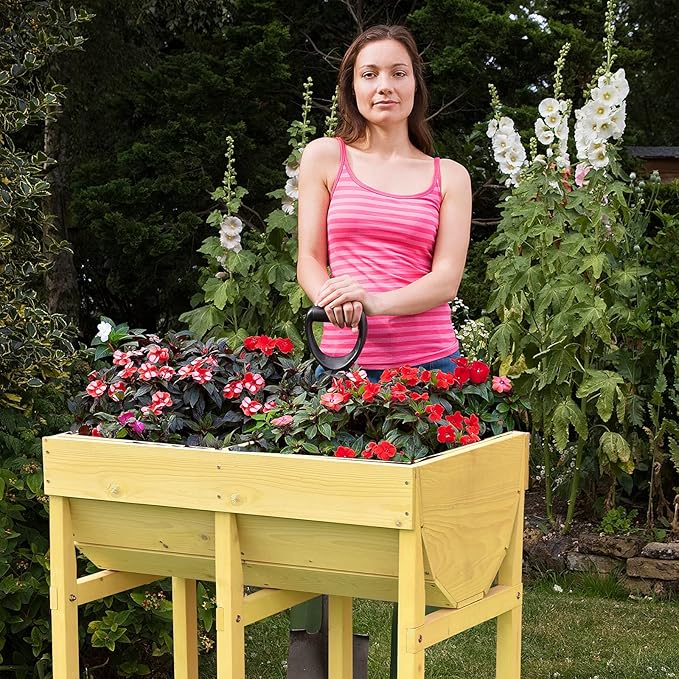 Giantex Raised Garden Bed Elevated Wood Planter Stand Garden Grow Box Kit W/Legs for Vegetable Flower Herb - Outdoor Planter W/Shelf for Garden Patio Backyard - Natural