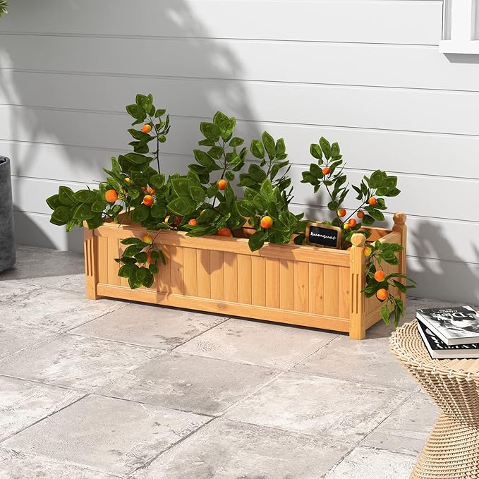 HAPPYGRILL Raised Garden Bed Elevated Planter Box with Drainage Holes Outdoor Wood Planter Container for Vegetables Flowers &amp Herbs Planter Raised Beds for Garden Patio Balcony