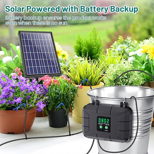 Biling Automatic Drip Irrigation Kit 8W Solar Irrigation System with Battery for Garden with Digital Programmable Timing Modes Solar Watering System Take Care Your Plants
