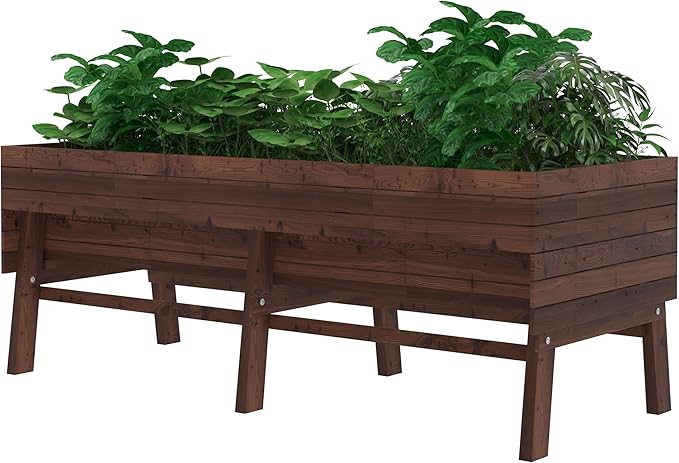 BlueWish Cedar Raised Garden Bed 28.5 H Planter Boxes Outdoor with Detachable Black Liner Drainage Holes Raised Beds for Gardening Vegetable Flower Rustic