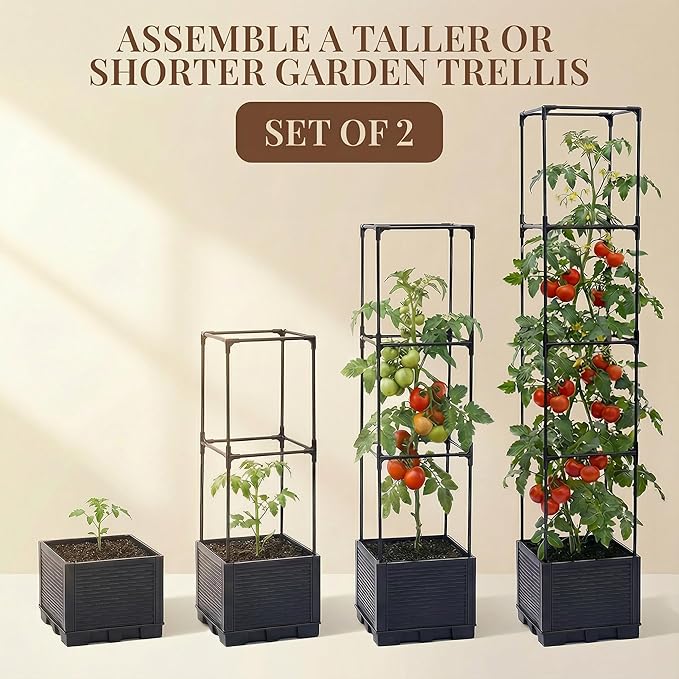 2 Pack Tomato Planter with Trellis 43 Inch Self Watering Planter Box with Trellis Vertical Raised Garden Bed Planter for Climbing Vegetables Indoor Outdoor Patio