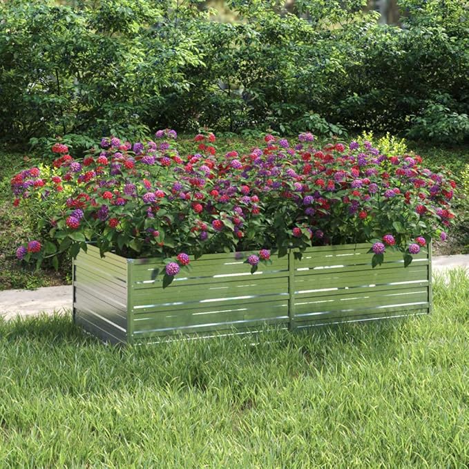 Garden Raised BedOutdoor Planting BoxesHerb Garden Planter OutdoorPlant Box Patio Plantersfor FlowerHerbBackyardPatioBalcony63x31.5x17.7 Galvanized Steel Silver