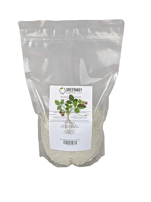 Greenway Biotech Inc. Strawberry 8-12-32 Fertilizer Powder 100% Water Soluble Plus Trace Minerals- Includes Essential Chelated Micronutrients for Tasty Fruits (10 Pounds 2000 Gallons)