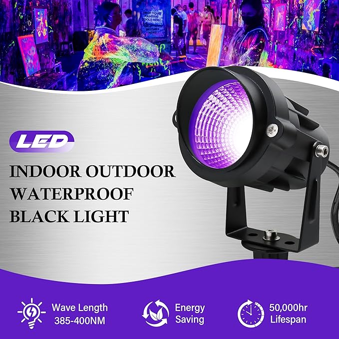 12W Black Lights for Glow PartyPurple LED Landscape Spot Lighting for Yard Garden Poster Bar Decoration2Pack