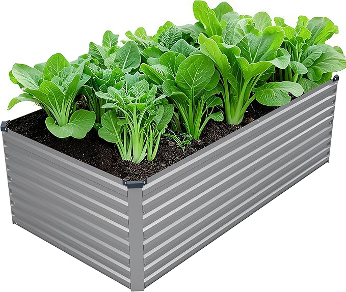 6x3x2FT Galvanized Raised Garden Bed KitVegetable Plant Boxes-Rectangle Metal Flower BoxLarge Planter Raised Beds Outdoor Garden for PlantingFruitHerb-Silver