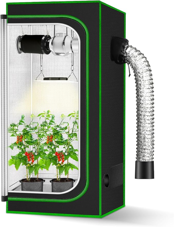 MELONFARM 2x2 Grow Tent 24x24x48'' High Reflective 600D Diamond Mylar Canvas with Observation Window and Floor Tray for Hydroponic Indoor Plant Growing