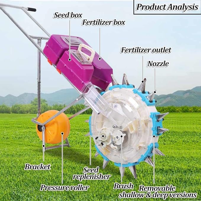 4~8 Nozzles Adjustable Hand-Push Garden Seeder Garden Seeder Roller Seeding and Fertilizer Applicator Walk-Behind Row Planter Precise Seeding Machine for Peanut Corn Wheat