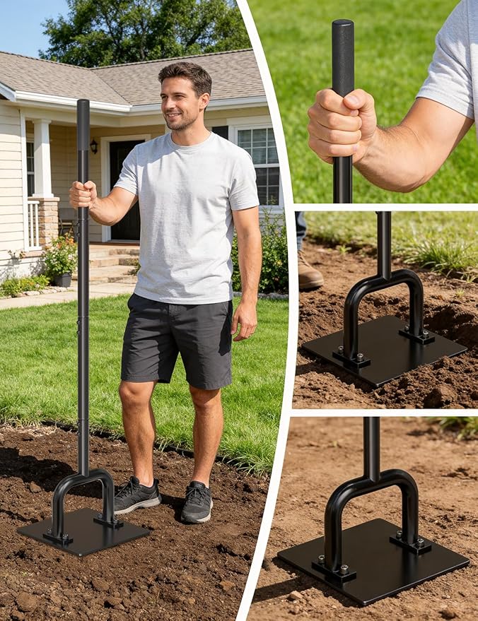 10 x 10 Heavy Duty Steel Tamper with 61 Handle Hand Compactor Tool for Soil Gravel Sand Asphalt Paver Base Driveway and Yard