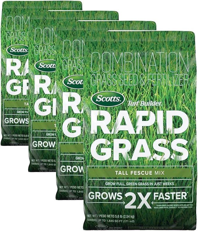 Scotts Turf Builder Rapid Grass Tall Fescue Mix - Combination Grass Seed and Fertilizer for Lawns Lawn Seed that Grows in Just Weeks 5.6 lbs. (Pack of 4)