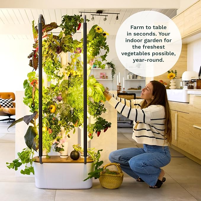 Gardyn Home 4 Vertical Hydroponics Growing System Kit - 30 Non-GMO Plants Herbs Vegetables - Smart Tower Garden Hydroponic Herb Garden Planter Indoor Kit - Indoor Gardening System w/LED Grow Lights