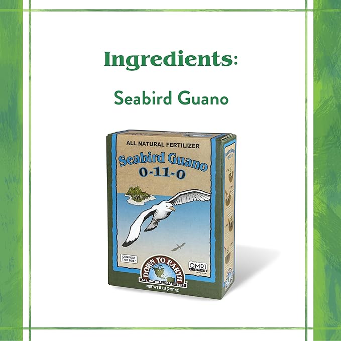 Down To Earth All Natural Fertilizers Organic Seabird Guano - High Phosphorus Plant Food for Buds Blooms Flowers 0-11-0 5 lb