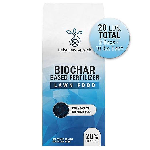 LakeDew Biochar Lawn Fertilizer 16‑0‑8 – Moisture Retention &amp Microbial Boost – Fix New Construction or Sandy Soils – Eco‑Friendly Covers 2500‑6000 sq ft (19.6lb)