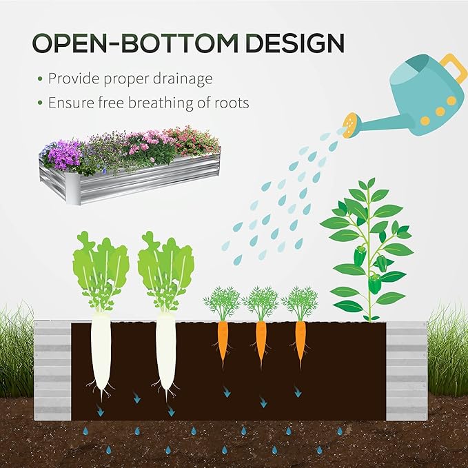 6' x 3' Galvanized Raised Garden Bed with Mini PVC Greenhouse Cover Outdoor Metal Planter Box with 2 Roll Up Windows for Growing Flowers Fruits Vegetables and Herbs Silver