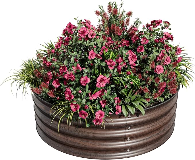 Round Raised Garden Bed 1PCS 2 x 1ft Galvanized Raised Boxes with Rust-Resistant Easy Assembly Safe Edge Metal Garden Bed Kit for Planting Vegetables Fruits Flowers Wood