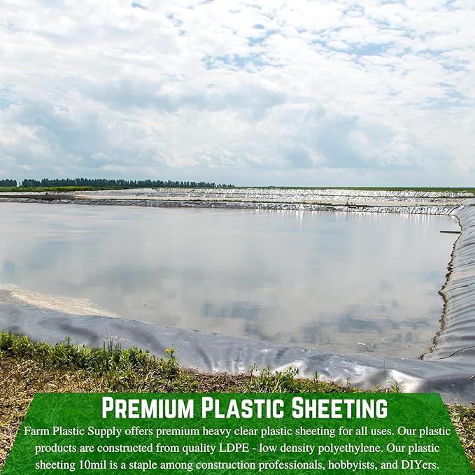 FPS - Hydroponics 6 mil Black Plastic Sheeting - Hydroponic Growing Kit Hydroponic Liner Hydroponics Hydroponic Growing Pond Liner Black Plastic Sheeting (20' x 175')