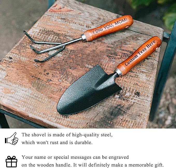 Personalized Custom Garden Shovel Trowel Tools Set-2PCS with Engraved Wood Handle Heavy Duty Gardening Hand Tool with Hanging Hole Digging Shovel Hand Tool Kit for Planting i dig You Shovels