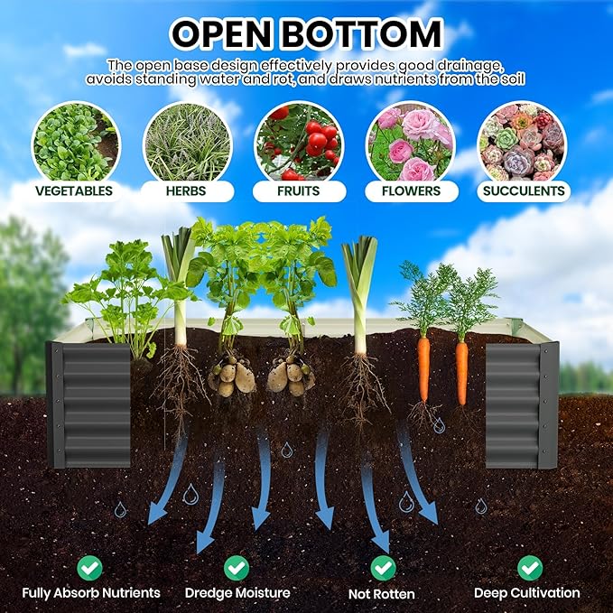 Large Outdoor Planter Boxes Kit Set of 26x3x1.5ft Galvanized Raised Bed Planter with Open-Ended Base Design Elevated for Outdoor Plants Durable Raised Bed for GardeningGreen