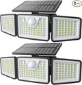 2500LM Solar Lights Outdoor with Motion Sensor3 Head 270° Wide Angle Street Area Lights IP65 Waterproof Security Lighting with 3 Modes(Non-Remote2 Pcs)