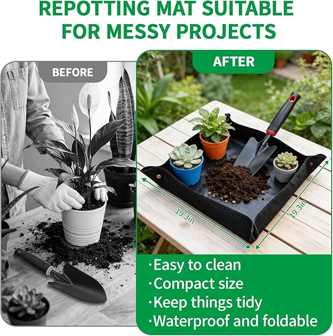 10 Pcs Gardening Tool Set - Heavy Duty Garden Kit with Stainless Steel Pruning Shears Trowel Garden Tool Kneeling Pads Repotting Mat - Garden Tote Ideal Gardening Gifts for Women and Men