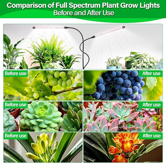 AUXTINGS LED Plant Grow Light6000K Full Spectrum Clip 3 Heads Plant Growing Lamp with White Red LEDs for Indoor Plants10 Level Dimmable &amp 3 Light Model SettingsAuto On/Off 3/9/14 Hrs Timing