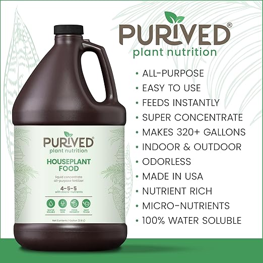 Purived 1gal All-Purpose Liquid Plant Fertilizer - Makes 320 Gallons for Indoor Houseplants All-Natural Groundwater Safe Made in USA