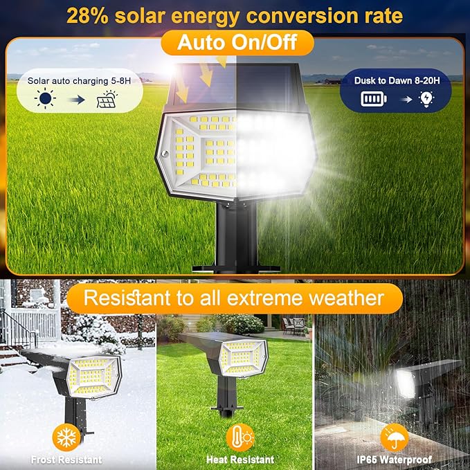Fabrito 72 LEDs Solar Spot Lights Outdoor Waterproof 3 Modes Landscape Spotlights Dusk to Dawn Solar Powered Flood Wall Lights for Outside Solar Garden Lights for Yard Porch 6 Pack (Cool White)
