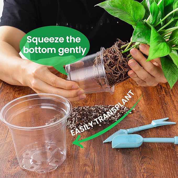 36 Packs 7/5/4/3.5 Inch Reinforced Clear Nursery Pots with Drainage Hole Transparent Variety Pack Plastic Plant Pot Seedling Planter for Vegetable Propagation Root Cutting Seed Starting