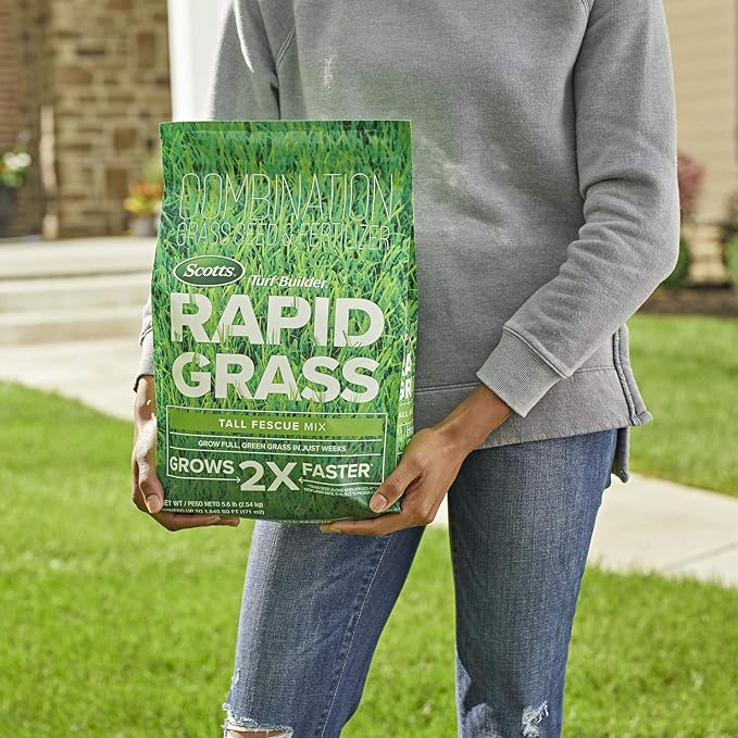 Scotts Turf Builder Rapid Grass Tall Fescue Mix - Combination Grass Seed and Fertilizer for Lawns Lawn Seed That Grows in Just Weeks 5.6 lbs.