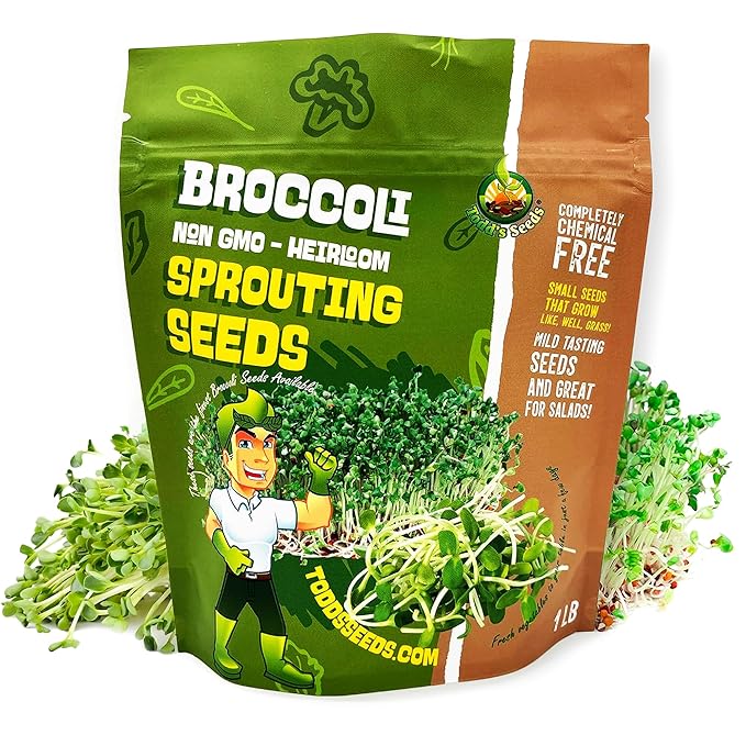 Todd’s Seeds - Calabrese Broccoli Sprouting Seeds 1 lb - High in Sulforaphane Non-GMO Heirloom Variety - Bulk Seeds for Nutrient-Rich Sprouts &amp Home Gardening (Chemical Free - Better than Organ