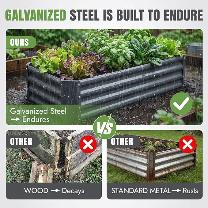 INNO STAGE 4×2×1ft Galvanized Raised Garden Bed Kit Galvanized Planter Raised Garden Boxes Outdoor Large Metal Raised Garden Beds for Vegetables Flowers Herbs and Succulents Grey