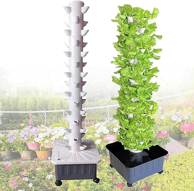 Hydroponics Tower GardenHydroponic Growingfor Indoor Fruits and Vegetables - Aeroponic Tower 15 Layer 45 Plant Sites with Hydrating Pu