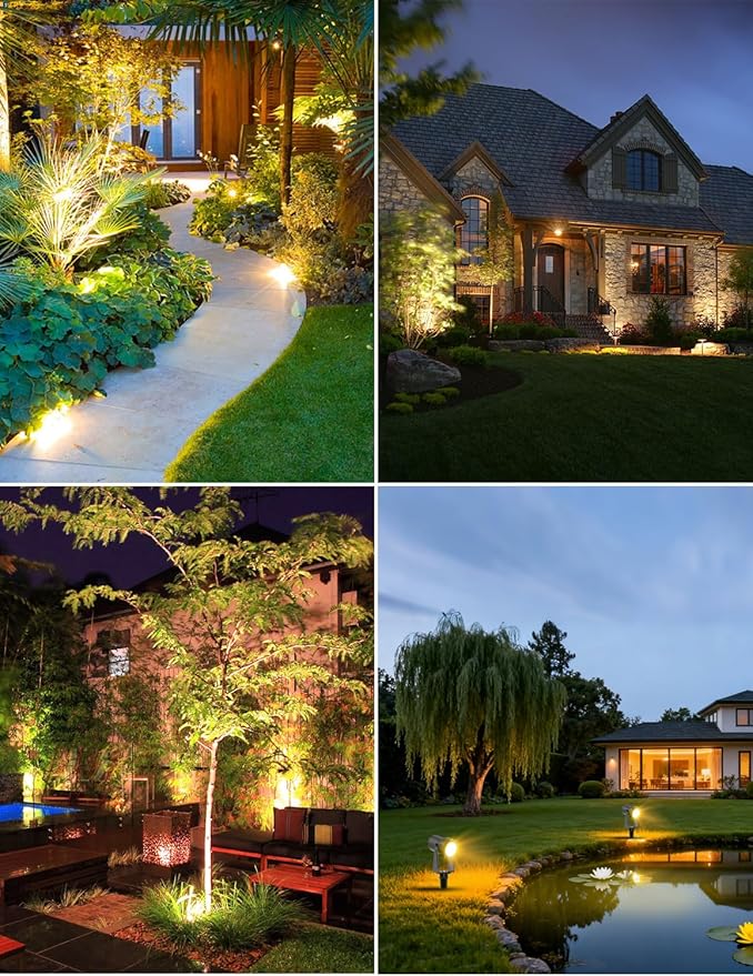 ZYAN Solar Landscape Spotlights Separate Monocrystalline Panels &amp USB-C Powered 5400mAh Auto On Off Dusk to Dawn Outdoor IP65 Waterproof Warm White for Yard Path Patio (100 Lumens × 4 Pack)