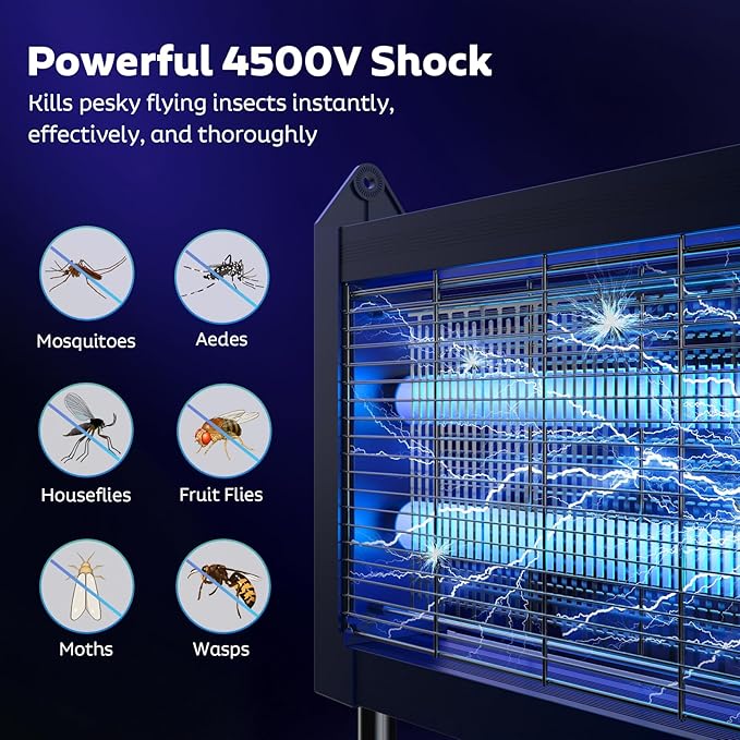 Solar Bug Zapper Outdoor Mosquito Zapper Waterproof Electric Fly Zapper Rechargeable Mosquito Killer Lamp with 10W Solar Panel 4500V Cordless Fly Trap for Backyard Patio Garden RV Camping