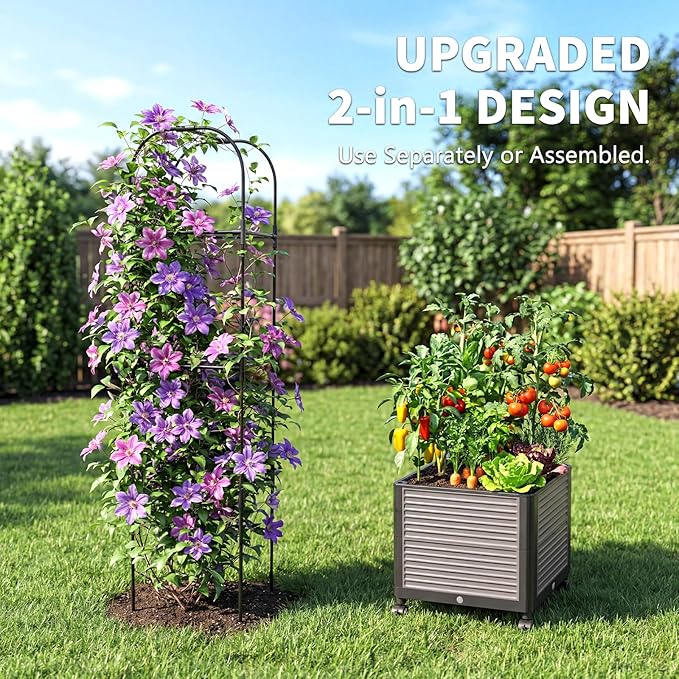 Raised Garden Bed Planter Box with Trellis 61''H Tomato Planters for Climbing Plants Vegetable Vine Flowers Outdoor Patio Tomato Cage Self Watering Planter with Wheels