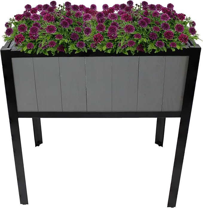 Sunnydaze Steel-Framed Acacia Wood Raised Garden Bed with Legs - 30.75-Inch H - Removable Planter Bag - Gray