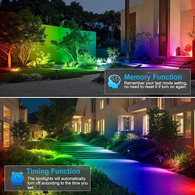 MEIHUA Solar Spot Lights Outdoor Color Changing 4 in 1 Landscape Lighting RGB Spotlights with Remote Control IP66 Waterproof Solar Lights Outdoor Garden for Pathway Yard Pool Tree