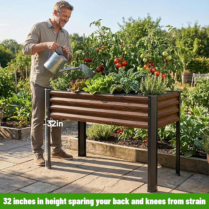 SnugNiture Raised Garden Bed with Legs 48×18×32in Outdoor Metal Elevated Raised Planter Box for Backyard Patio Balcony